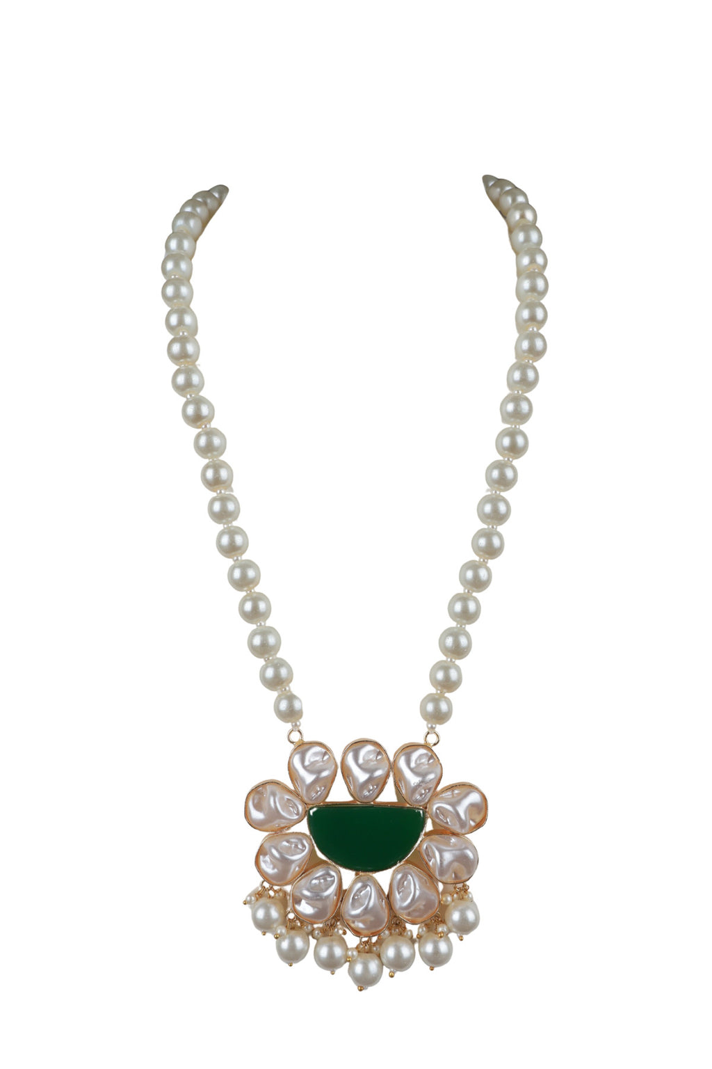 Baroque Pearl Long Necklace Green Pendant Statement Jewellery