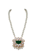 Baroque Pearl Long Necklace Green Pendant Statement Jewellery
