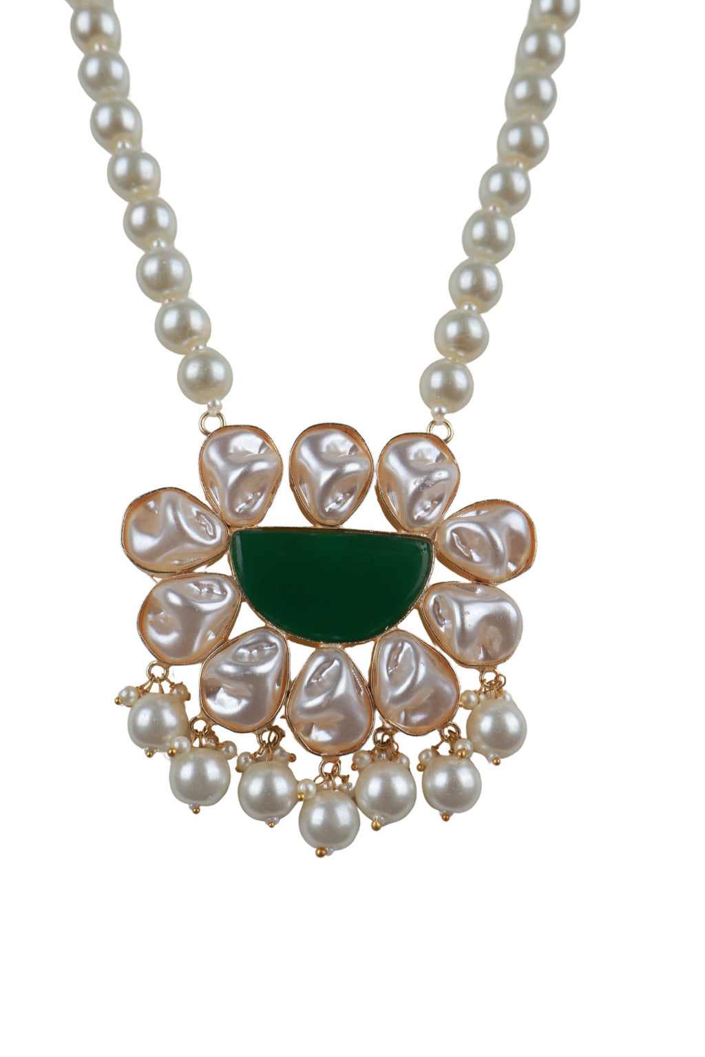 Baroque Pearl Long Necklace Green Pendant Statement Jewellery