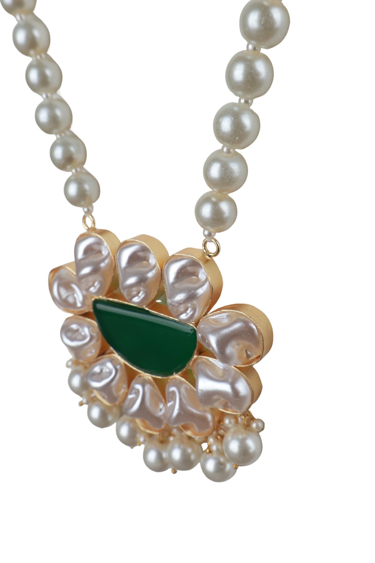 Baroque Pearl Long Necklace Green Pendant Statement Jewellery
