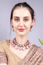 Pink Cabochon Oxidised Silver Choker Necklace Statement Jewellery