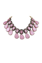 Pink Cabochon Oxidised Silver Choker Necklace Statement Jewellery