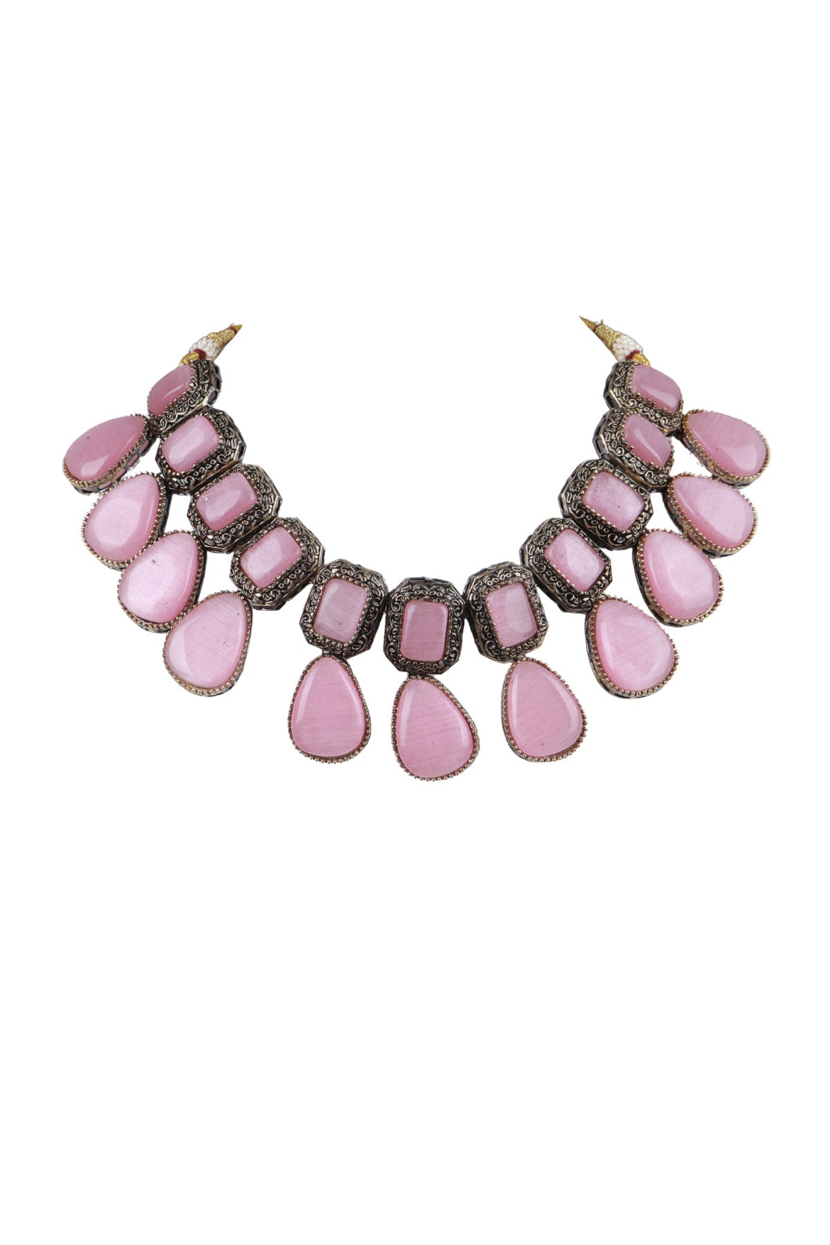 Pink Cabochon Oxidised Silver Choker Necklace Statement Jewellery