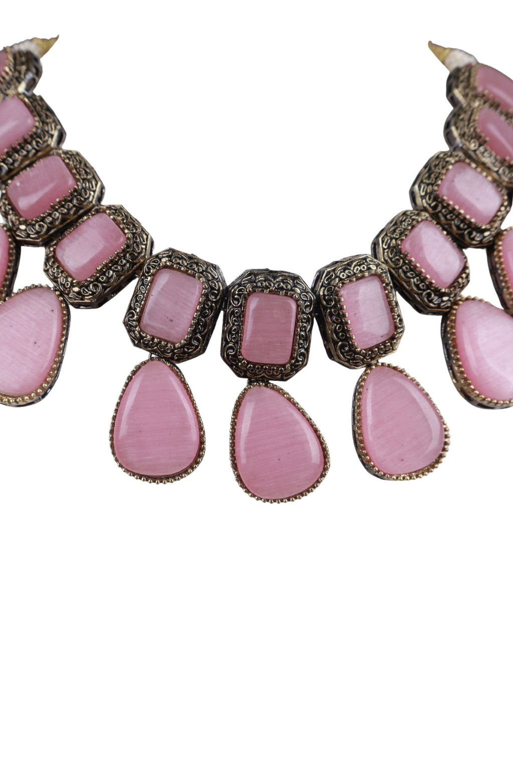 Pink Cabochon Oxidised Silver Choker Necklace Statement Jewellery