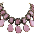 Pink Cabochon Oxidised Silver Choker Necklace Statement Jewellery