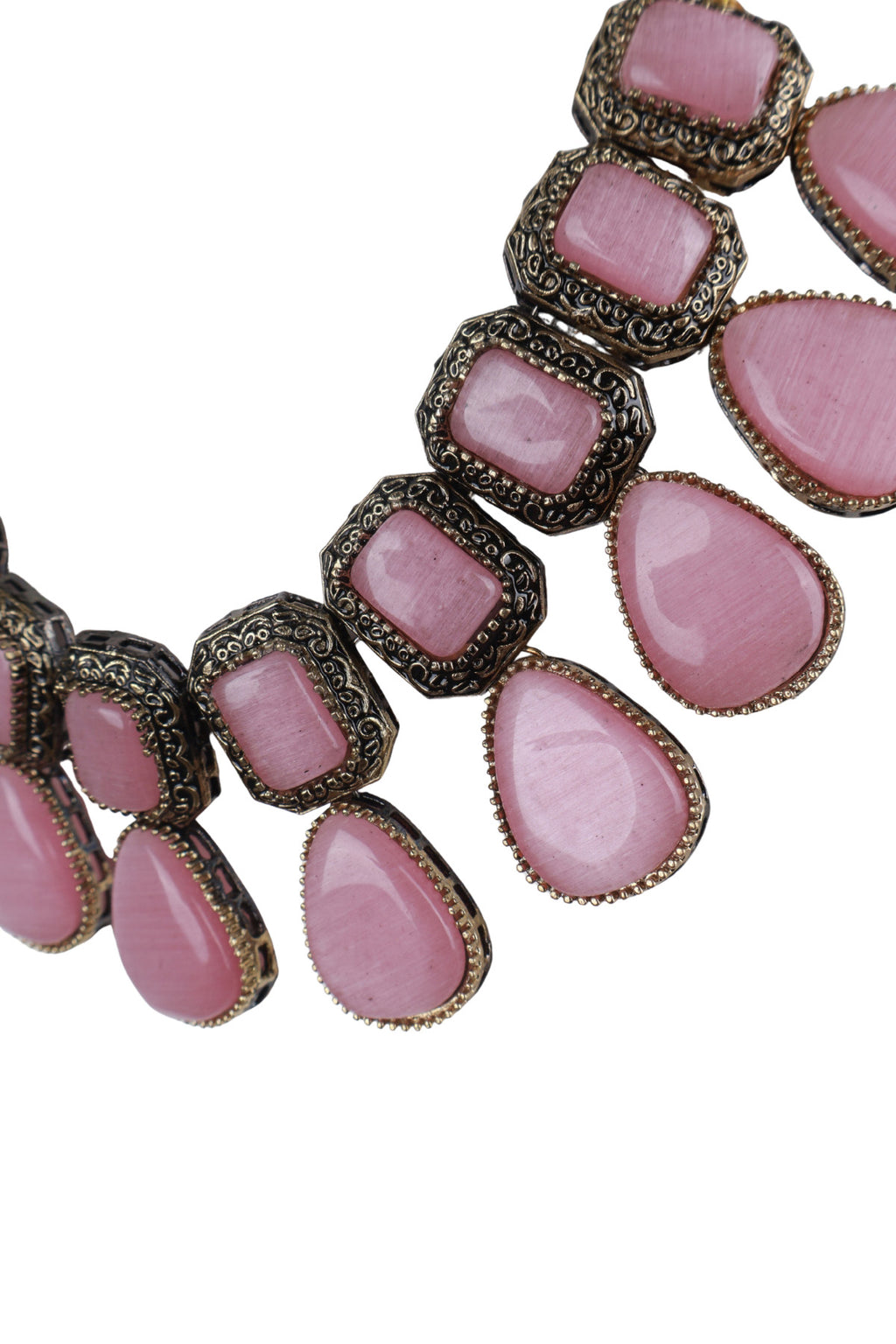 Pink Cabochon Oxidised Silver Choker Necklace Statement Jewellery