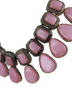 Pink Cabochon Oxidised Silver Choker Necklace Statement Jewellery
