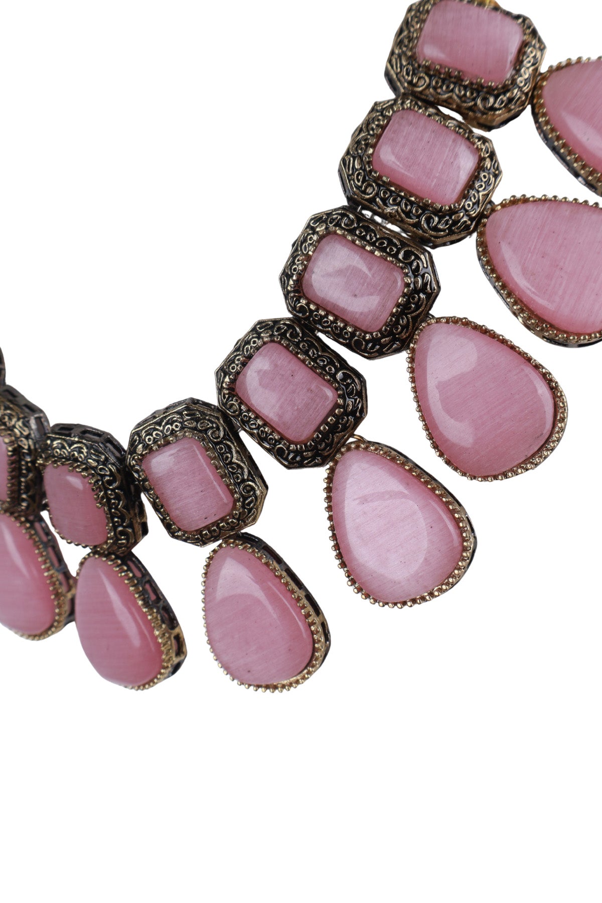 Pink Cabochon Oxidised Silver Choker Necklace Statement Jewellery