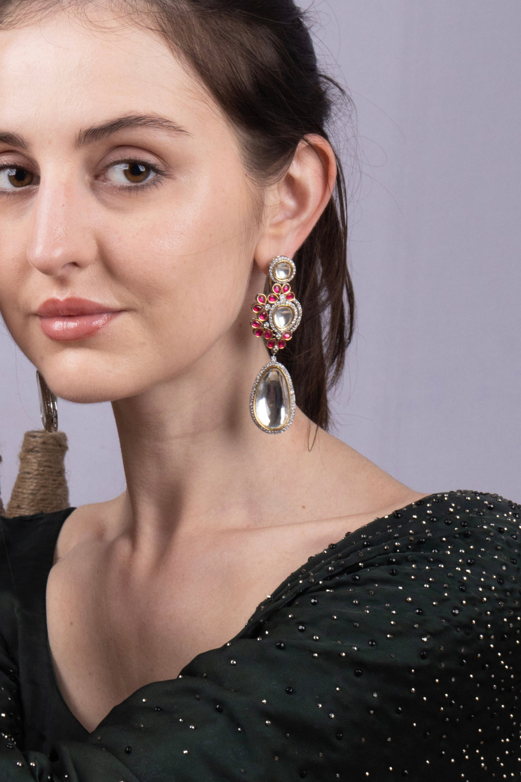 Polki Ruby Two-Tone Drop Earrings Luxury Jewellery