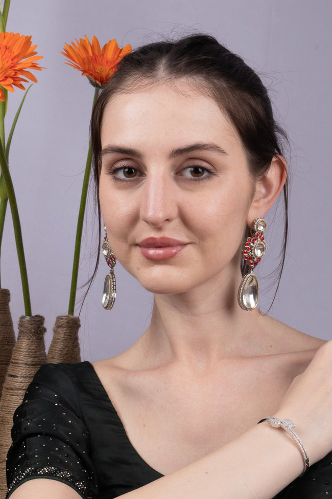 Polki Ruby Two-Tone Drop Earrings Luxury Jewellery Main Image