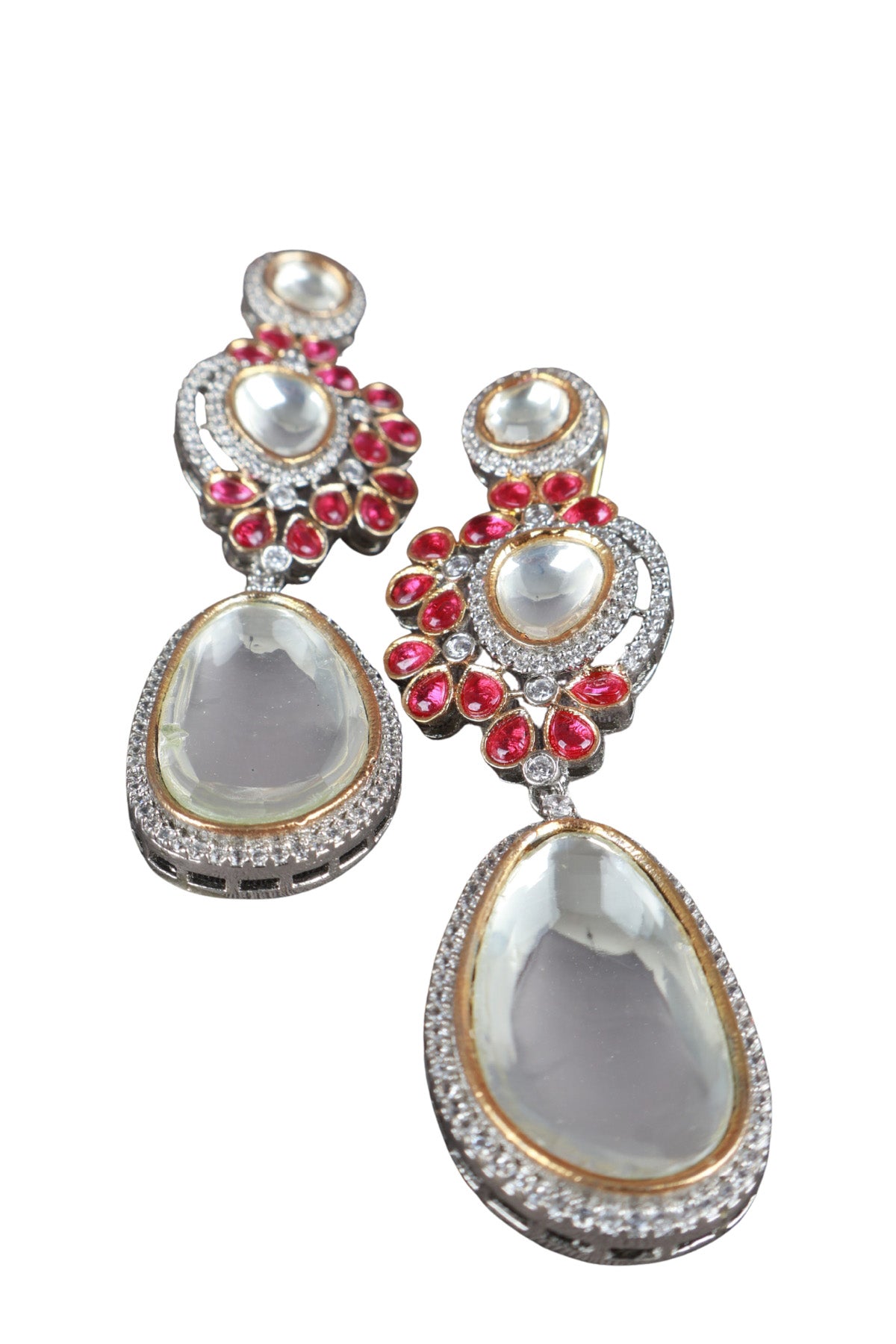 Polki Ruby Two-Tone Drop Earrings Luxury Jewellery