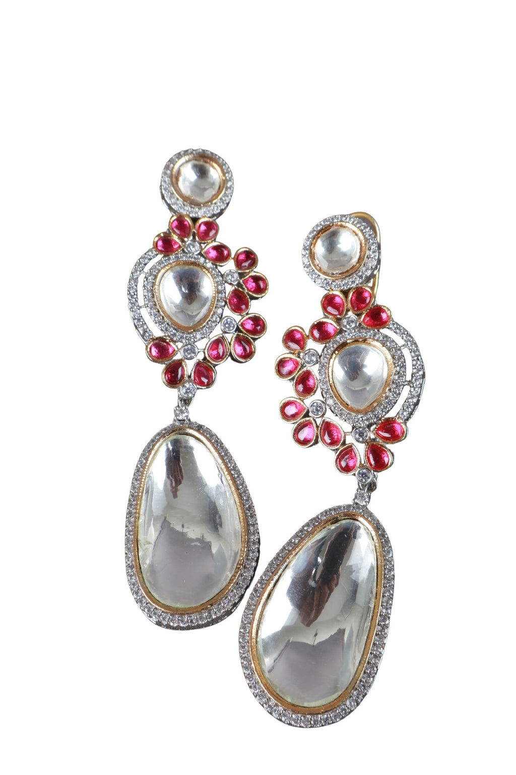 Polki Ruby Two-Tone Drop Earrings Luxury Jewellery