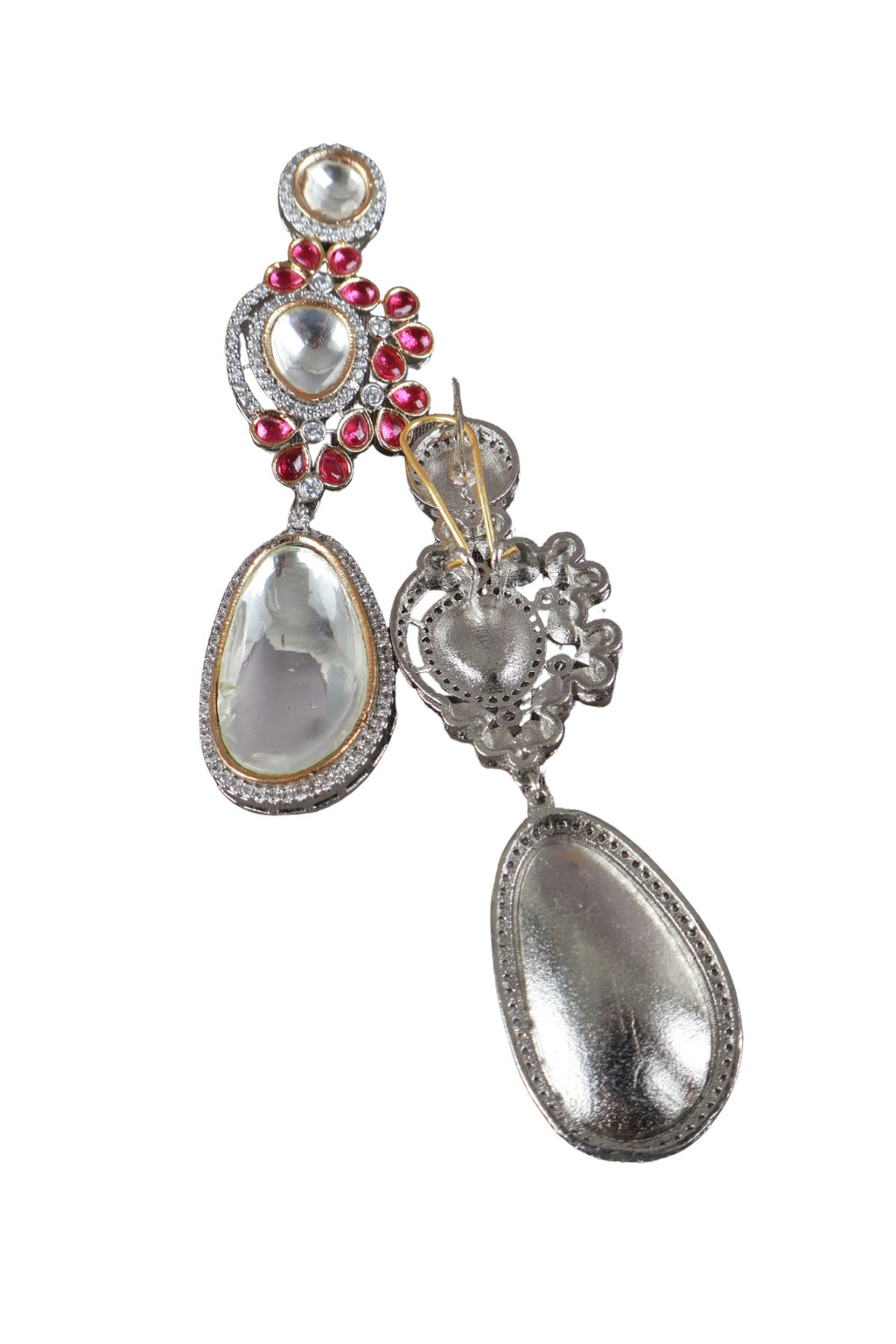 Polki Ruby Two-Tone Drop Earrings Luxury Jewellery