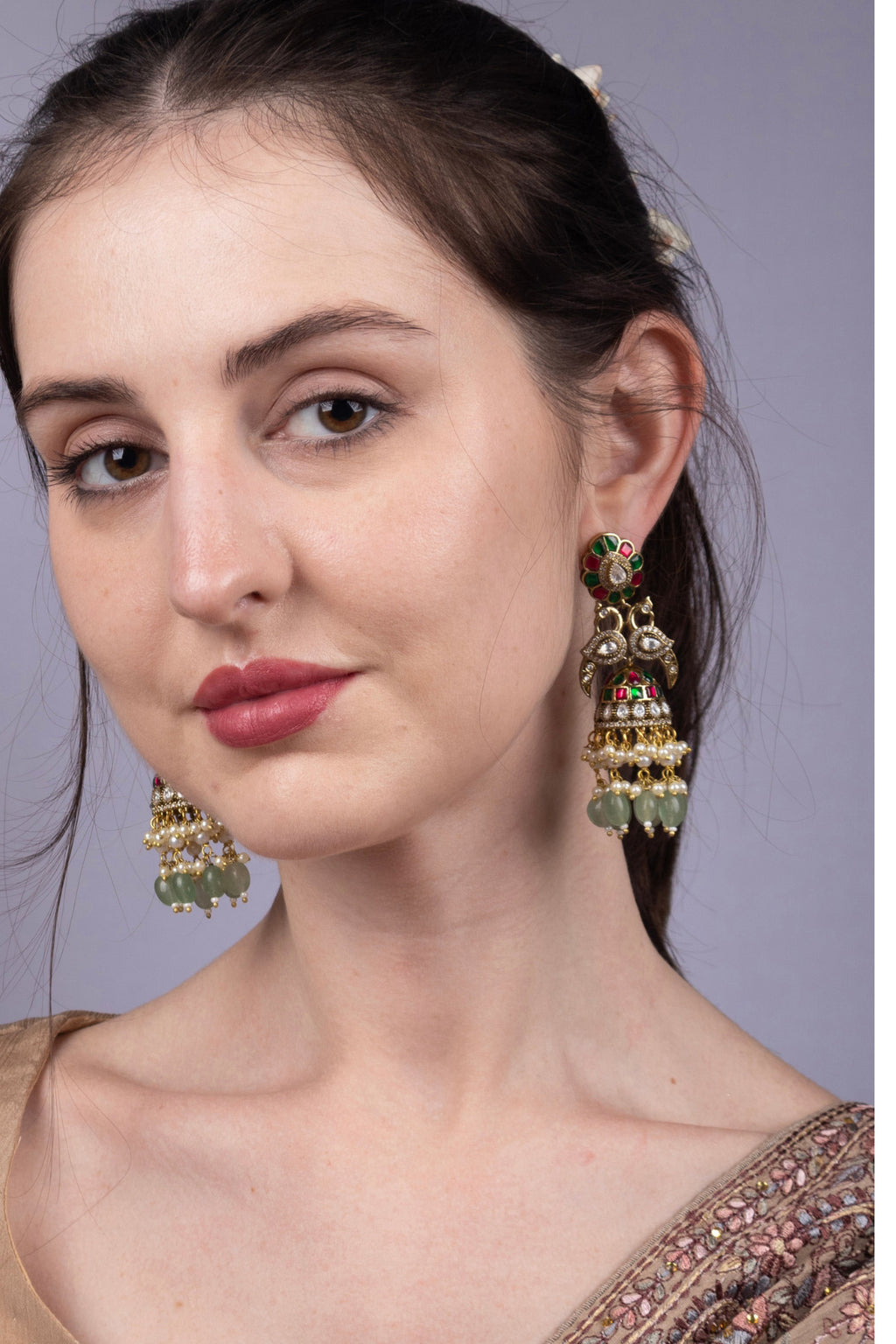 Three-Tier Navratna Jhumka Earrings Grand Bridal Jewellery