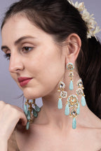 Chandelier Polki Turquoise Stone Drop Earrings Jewellery