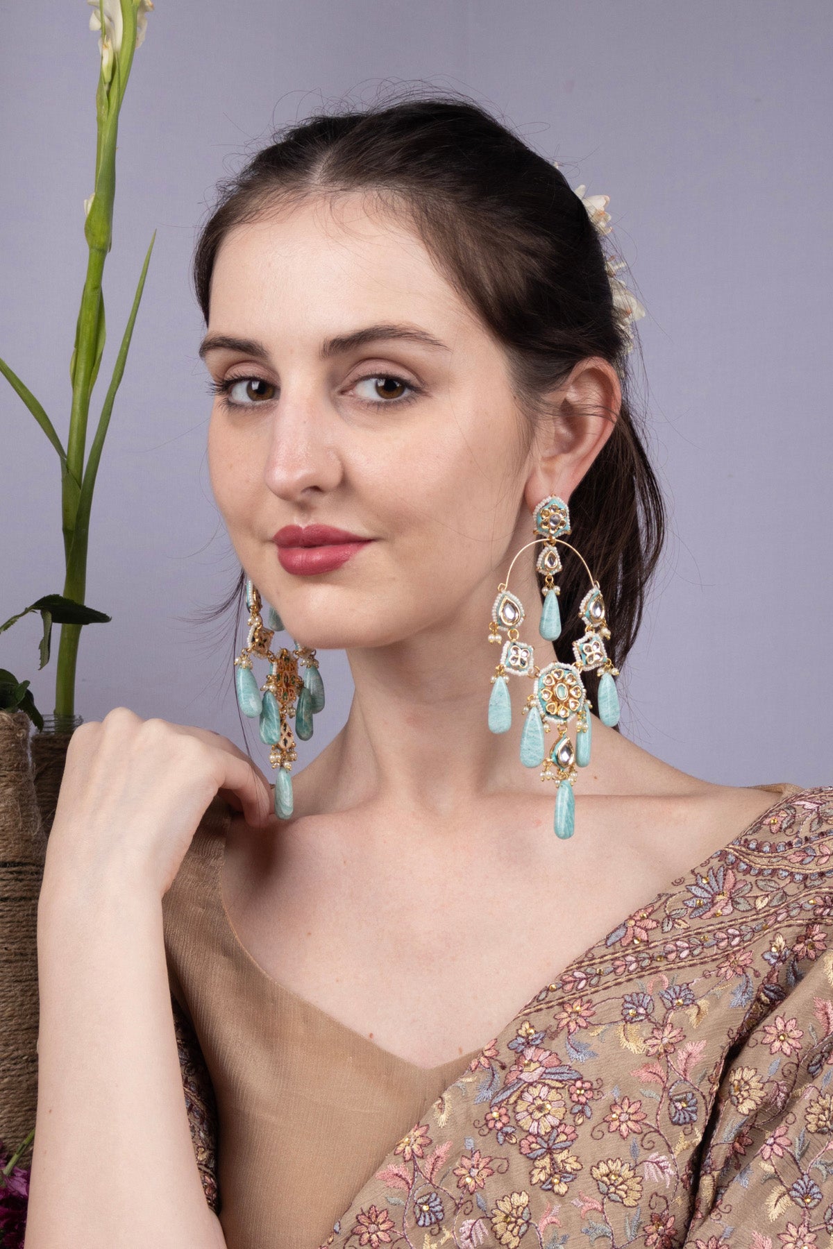 Chandelier Polki Turquoise Stone Drop Earrings Jewellery