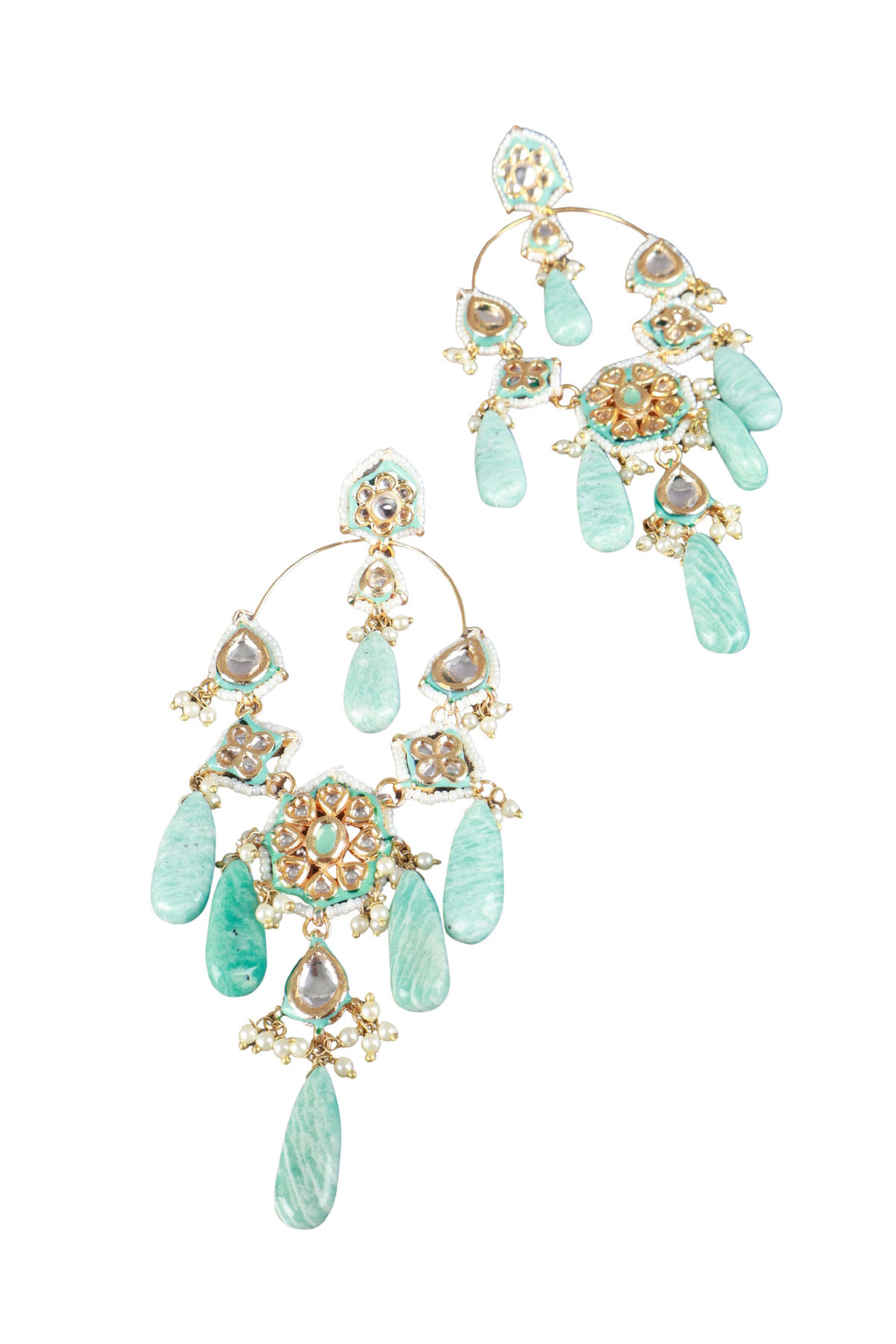 Chandelier Polki Turquoise Stone Drop Earrings Jewellery