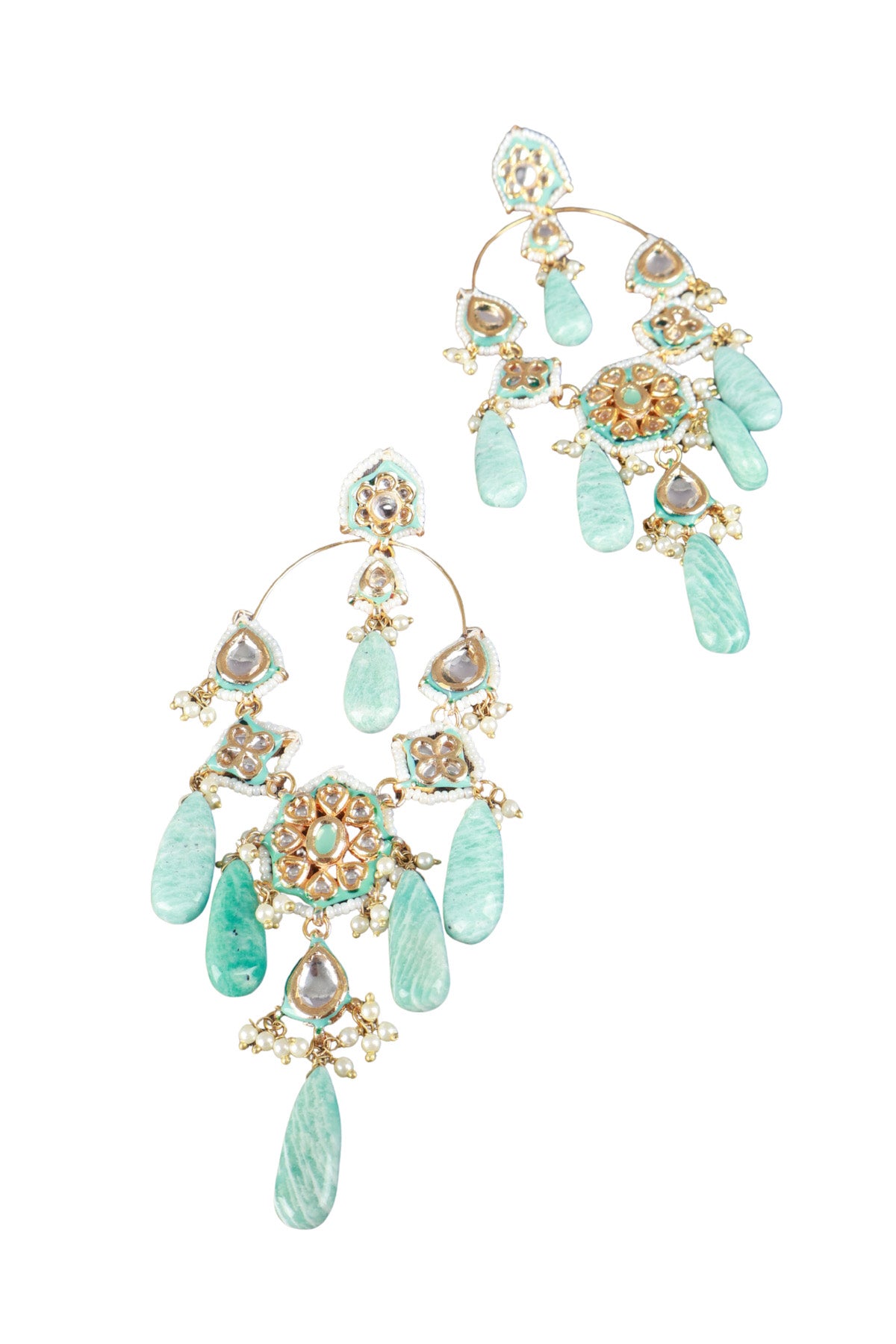 Chandelier Polki Turquoise Stone Drop Earrings Jewellery