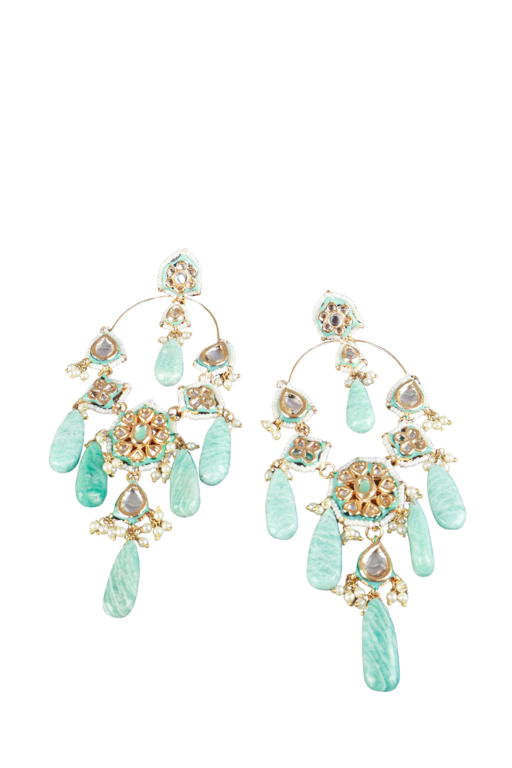 Chandelier Polki Turquoise Stone Drop Earrings Jewellery