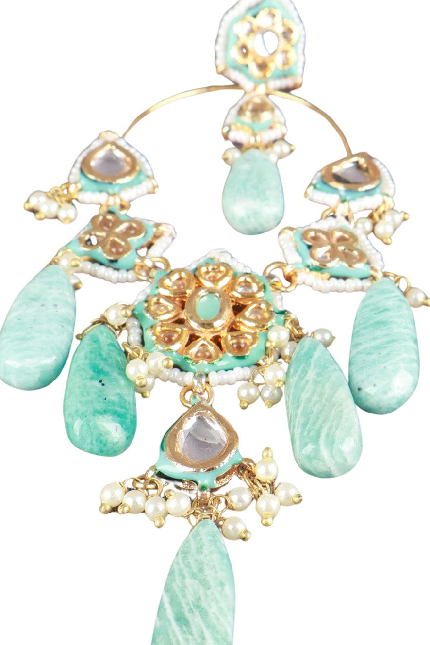 Chandelier Polki Turquoise Stone Drop Earrings Jewellery