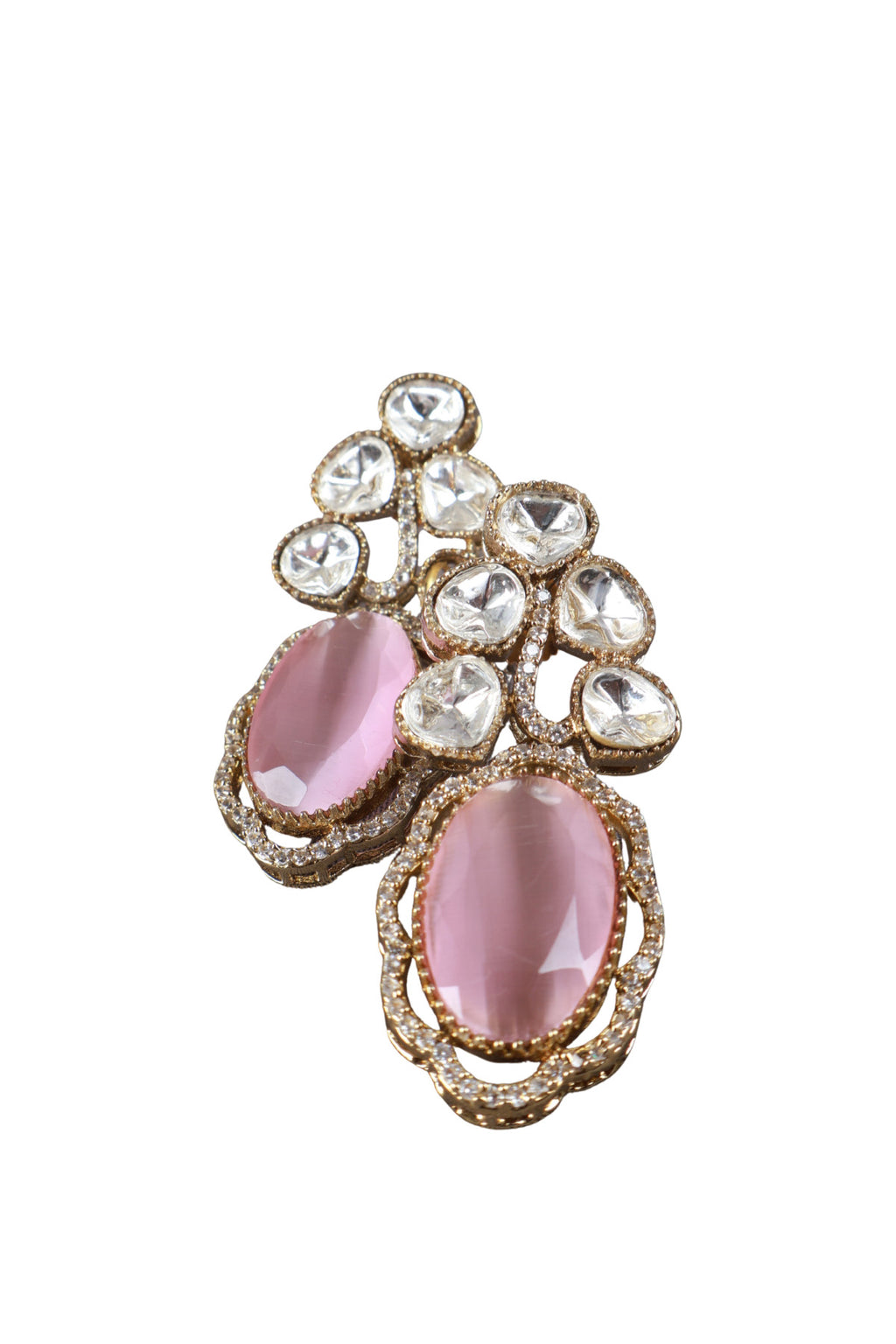 Polki Blush Pink Cabochon Drop Earrings Antique Bridal Jewellery