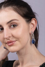 Royal Blue Teardrop Silver CZ Drop Earrings Glamour Jewellery