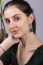 Royal Blue Teardrop Silver CZ Drop Earrings Glamour Jewellery