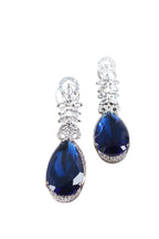 Royal Blue Teardrop Silver CZ Drop Earrings Glamour Jewellery