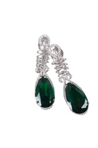 Dark Emerald Teardrop Silver CZ Drop Earrings Evening Jewellery