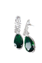 Dark Emerald Teardrop Silver CZ Drop Earrings Evening Jewellery