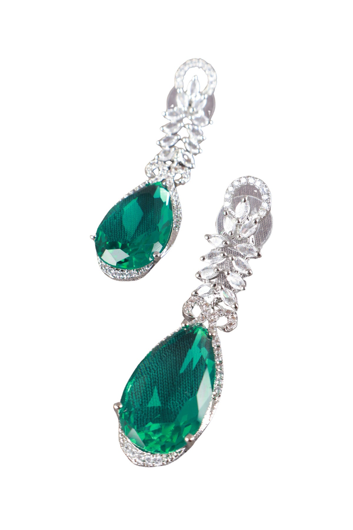 Bright Emerald Teardrop Silver CZ Drop Earrings Party Jewellery