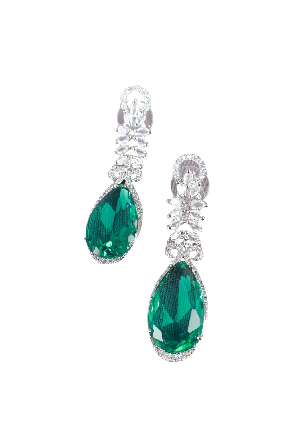 Bright Emerald Teardrop Silver CZ Drop Earrings Party Jewellery