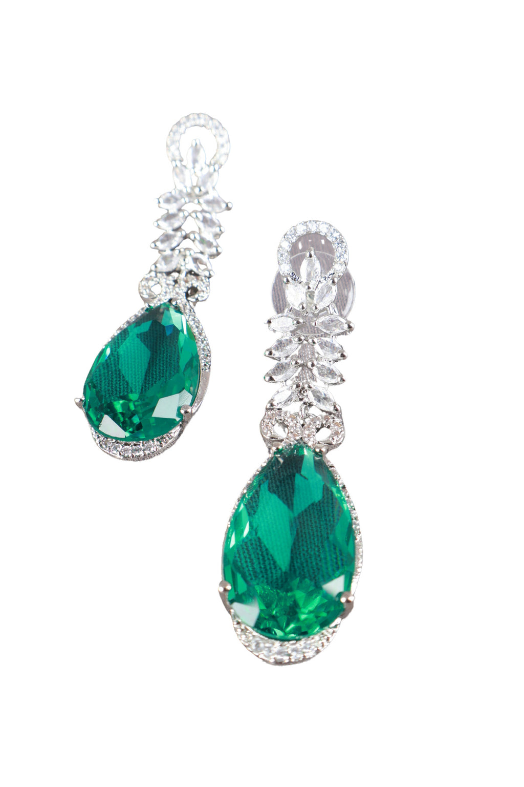 Bright Emerald Teardrop Silver CZ Drop Earrings Party Jewellery