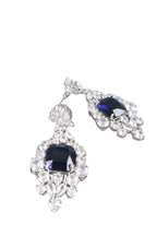Navy Blue Cushion CZ Silver Drop Earrings Cocktail Jewellery