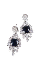 Navy Blue Cushion CZ Silver Drop Earrings Cocktail Jewellery