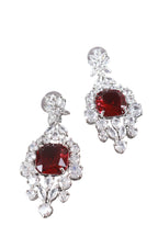 Ruby Red Cushion CZ Silver Drop Earrings Cocktail Jewellery