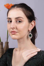 Emerald Green Cushion CZ Silver Drop Earrings Statement Jewellery