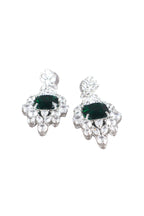 Emerald Green Cushion CZ Silver Drop Earrings Statement Jewellery