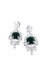 Emerald Green Cushion CZ Silver Drop Earrings Statement Jewellery