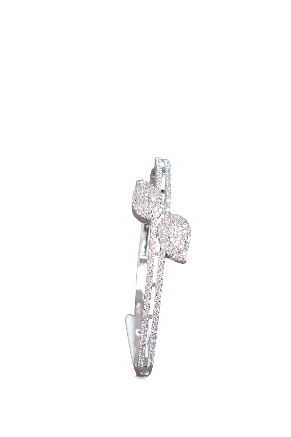 Pave CZ Silver Open Cuff Bypass Bangle Bracelet Luxe Jewellery