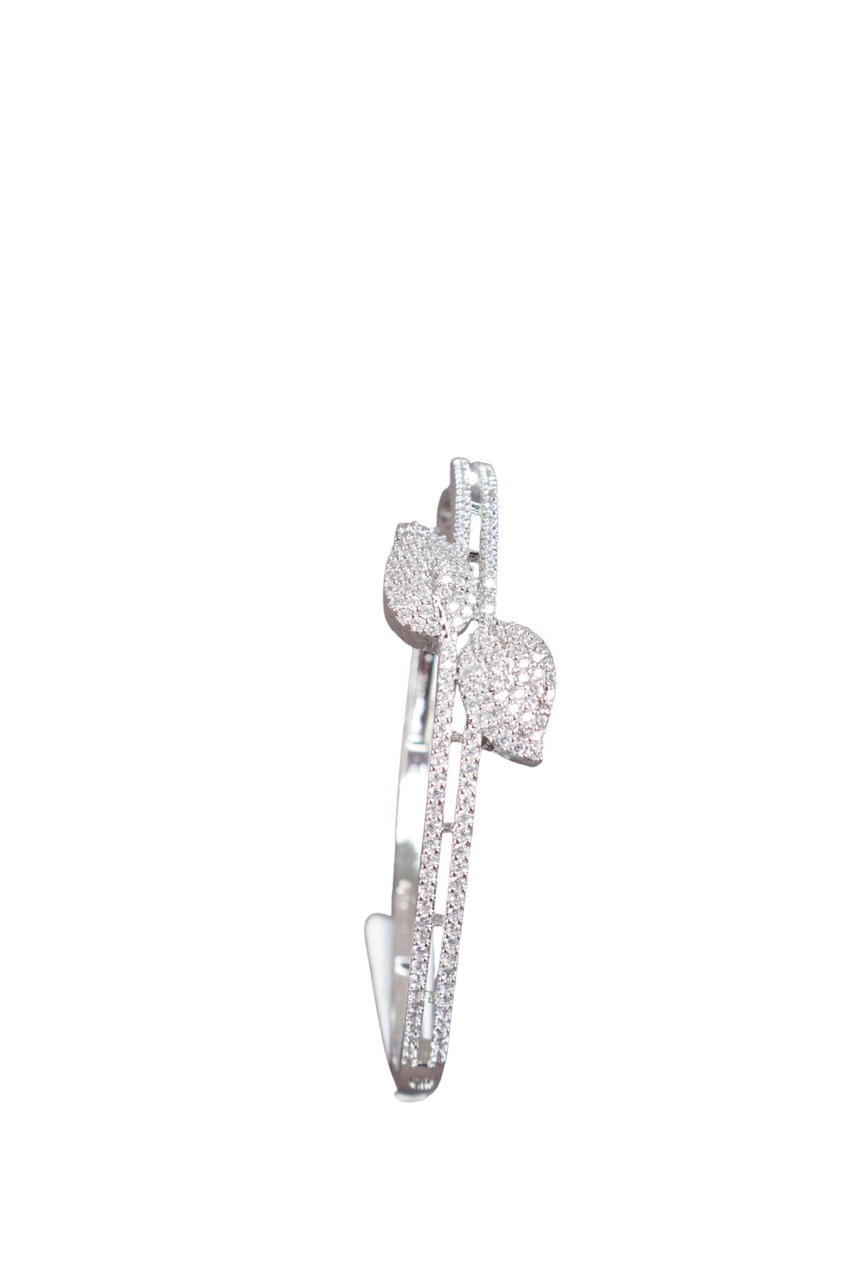 Pave CZ Silver Open Cuff Bypass Bangle Bracelet Luxe Jewellery