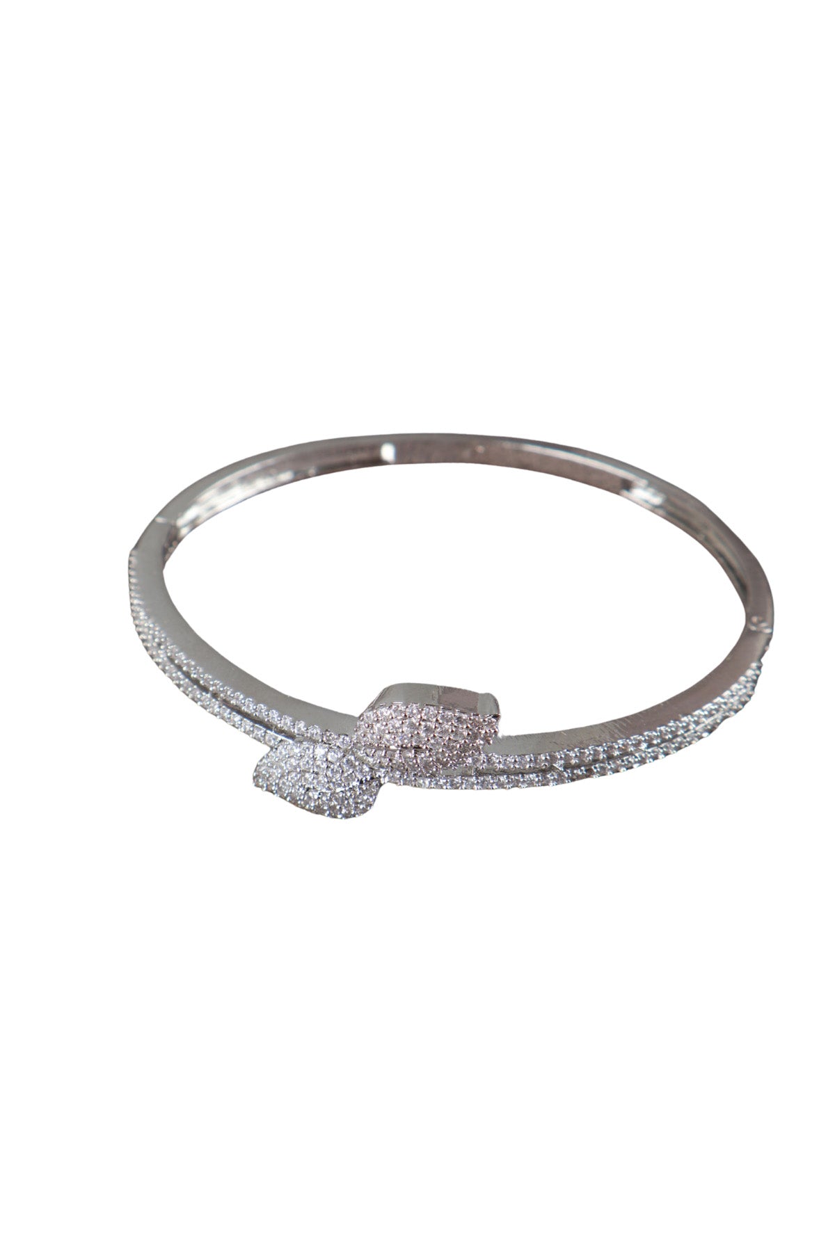 Pave CZ Silver Open Cuff Bypass Bangle Bracelet Luxe Jewellery