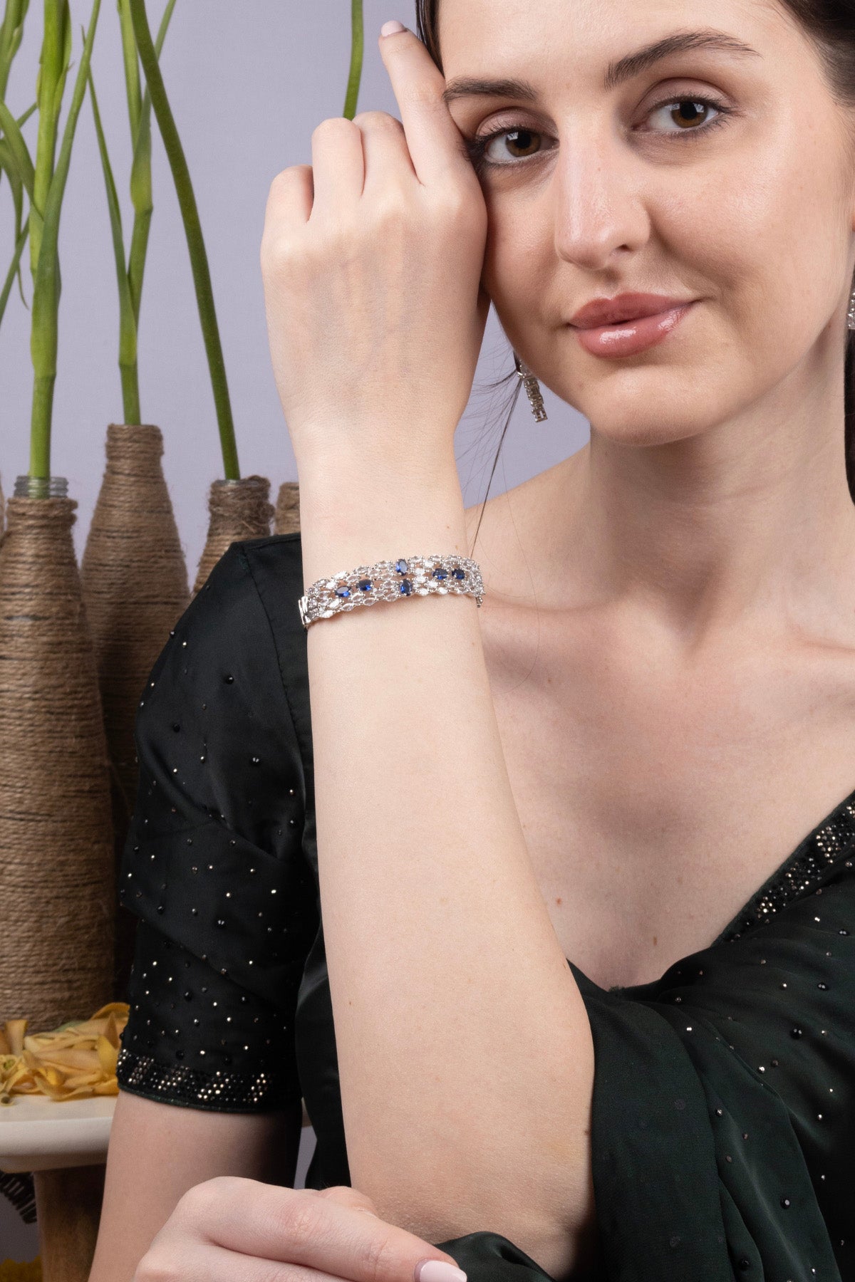 Blue Sapphire CZ Silver Bangle Bracelet Cocktail Jewellery