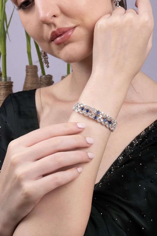 Blue Sapphire CZ Silver Bangle Bracelet Cocktail Jewellery Main Image