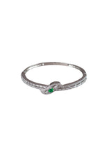 Green CZ Knot Bangle Silver Bracelet Contemporary Occasion Jewellery