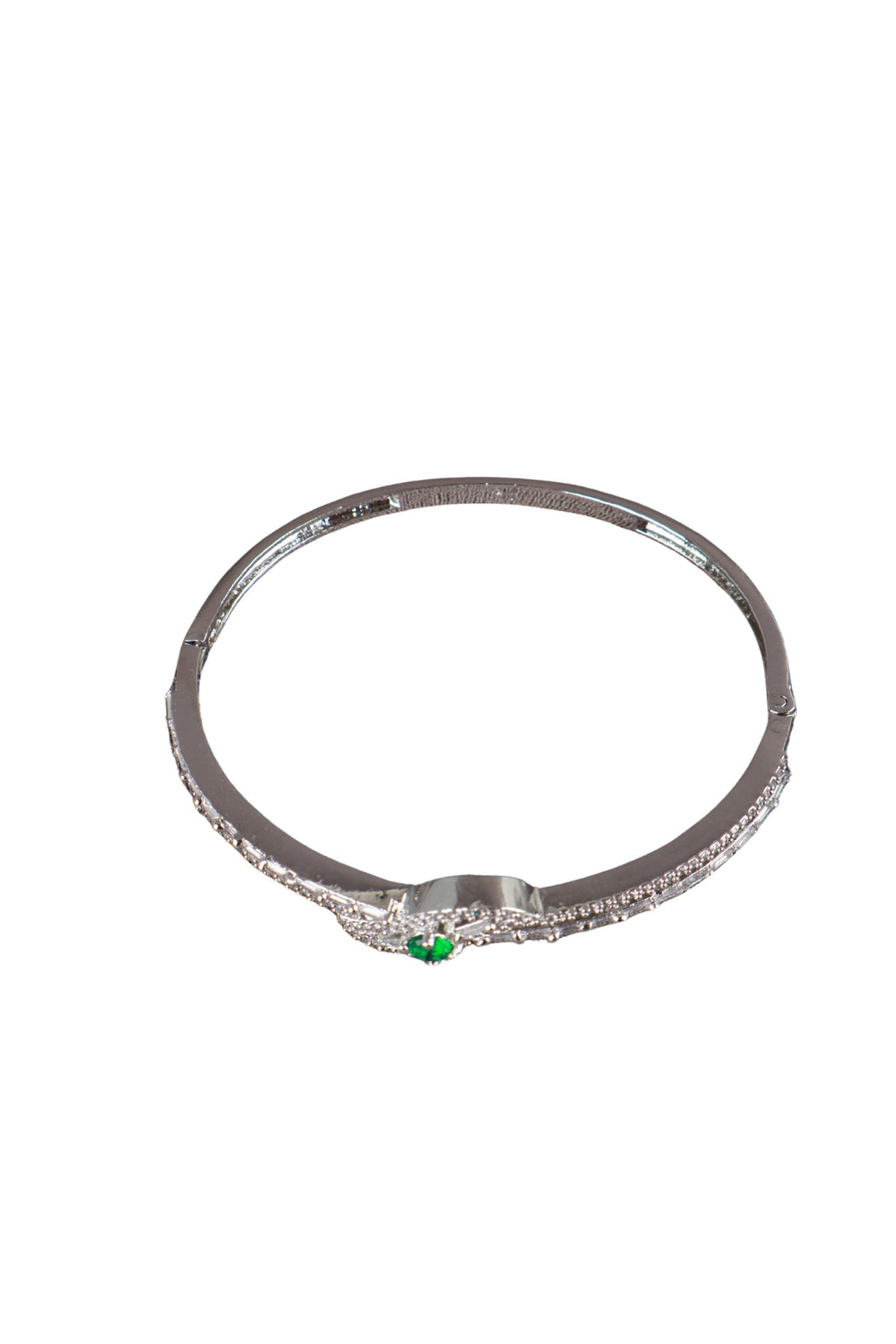 Green CZ Knot Bangle Silver Bracelet Contemporary Occasion Jewellery