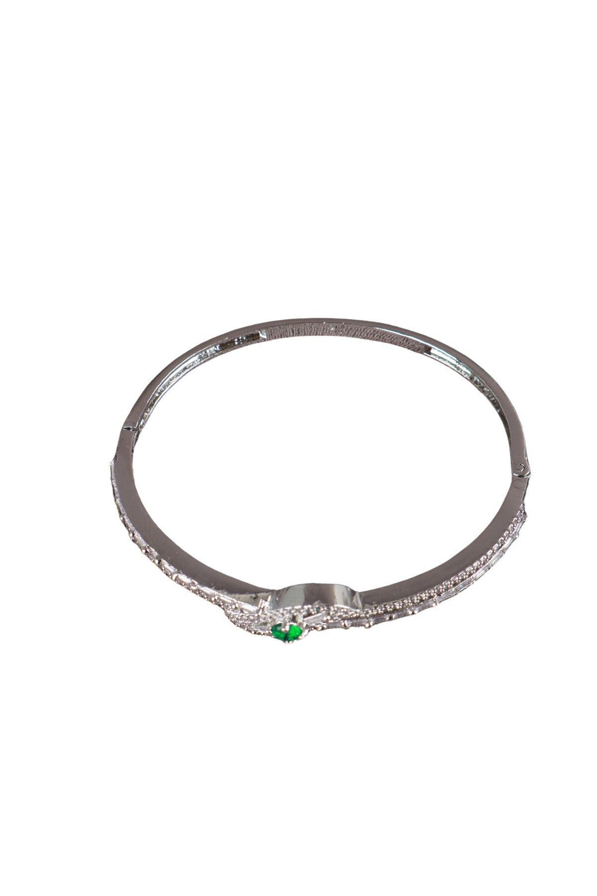 Green CZ Knot Bangle Silver Bracelet Contemporary Occasion Jewellery