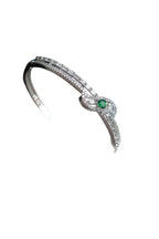 Green CZ Knot Bangle Silver Bracelet Contemporary Occasion Jewellery