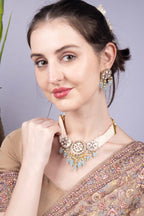 Polki Medallion Pearl Aqua Stone Necklace Heirloom Bridal Jewellery